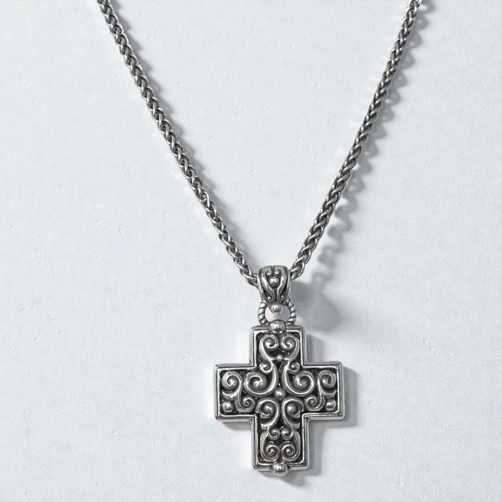 Vintage Brighton Filigree Cross Pendant Necklace Silver Plated Retired - Picture 8 of 8